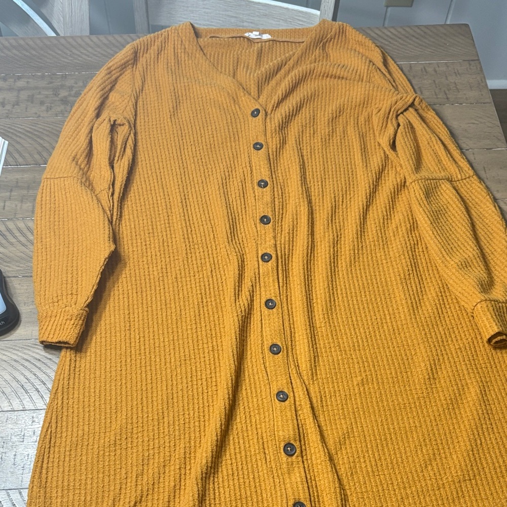 Maurices Mustard Long Sleeve Button-Down Dress